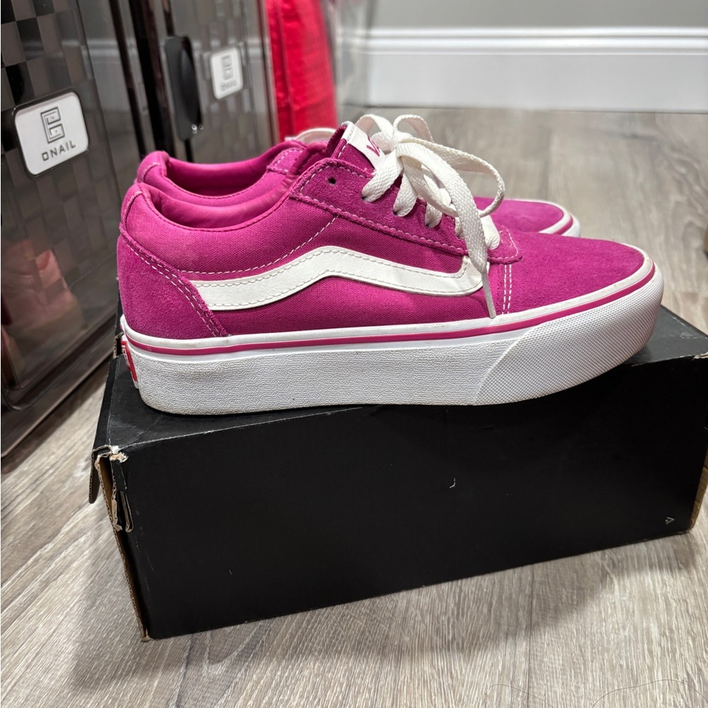 Vans Kids Fuchsia and White Sneakers
